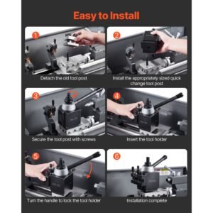 quick change tool post set, 8 pcs, includes lathe tool holders, wedge type tool post with turning tool holder accessories, for mini lathe & metal lathe 10" 15" swing, durable steel material