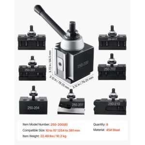 quick change tool post set, 8 pcs, includes lathe tool holders, wedge type tool post with turning tool holder accessories, for mini lathe & metal lathe 10" 15" swing, durable steel material