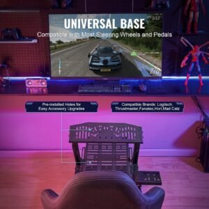 racing wheel stand for logitech g923/g920/g29, heavy duty steel driving simulator cockpit thrustmaster t248p, steering wheel bracket height & foot pedal angle adjustable,max load 330 lbs compact