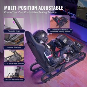 racing wheel stand for logitech g923/g920/g29, heavy duty steel driving simulator cockpit thrustmaster t248p, steering wheel bracket height & foot pedal angle adjustable,max load 330 lbs compact