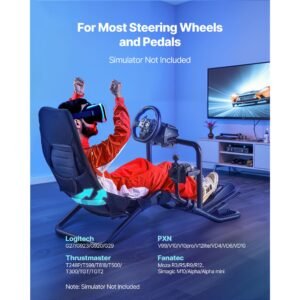 racing wheel stand, heavy duty integrated simulator cockpit steering stand, fit logitech g25,g27,g29,g920,g923, thrustmaster t300rs,tx f458,t500rs,t3pa pro (f1/gt) and csr pedals, black