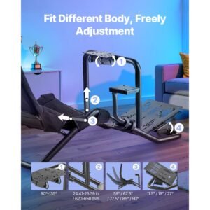 racing wheel stand, heavy duty integrated simulator cockpit steering stand, fit logitech g25,g27,g29,g920,g923, thrustmaster t300rs,tx f458,t500rs,t3pa pro (f1/gt) and csr pedals, black