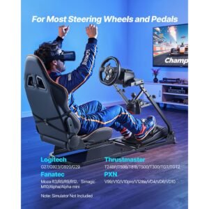 racing wheel stand, heavy duty simulator cockpit steering stand with dual rail dual arm, fit logitech g25,g27,g29,g920,g923, thrustmaster t300rs,tx f458,t500rs,t3pa pro (f1/gt) and csr pedals