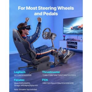 racing wheel stand, heavy duty simulator cockpit steering wheel stand, fit logitech g25, g27, g29, g920, g923, thrustmaster t300rs, tx f458, t500rs, t3pa pro (f1/gt) and csr pedals