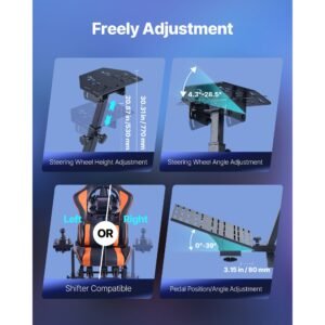 racing wheel stand, heavy duty simulator cockpit steering wheel stand, fit logitech g25, g27, g29, g920, g923, thrustmaster t300rs, tx f458, t500rs, t3pa pro (f1/gt) and csr pedals