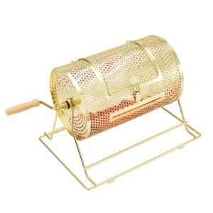 raffle drum,holds 2500 tickets or 100 ping pong balls, metal lottery spinning drawing with wooden turning handle,11.6 x Ø7.48 inch brass plated raffle ticket spinning cage, for bingo ballot pa