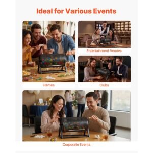 raffle ticket spinner, 11.6" x 6.6" holds 2500 tickets or 100 ping pong balls, raffle drum lottery spinning cage with reinforced handle, stable triangular stand, for events and gatherings, black
