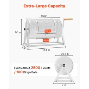 raffle ticket spinner, 11.6" x 6.6" holds 2500 tickets or 100 ping pong balls, raffle drum lottery spinning cage with reinforced handle, stable triangular stand, for events and gatherings, white