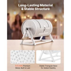 raffle ticket spinner, 11.6" x 6.6" holds 2500 tickets or 100 ping pong balls, raffle drum lottery spinning cage with reinforced handle, stable triangular stand, for events and gatherings, white