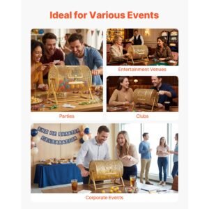 raffle ticket spinner, 16.1" x 11.9" holds 5000 tickets or 200 ping pong balls, raffle drum lottery spinning cage with reinforced handle, stable triangular stand, for events and gatherings, gold