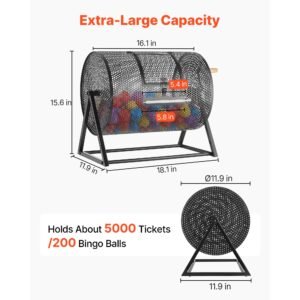 raffle ticket spinner, 16.1" x 11.9" holds 5000 tickets or 200 ping pong balls, raffle drum lottery spinning cage with reinforced handle, stable triangular stand, for events, gatherings, black