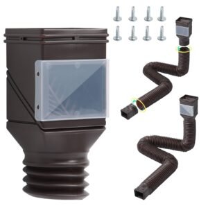 rain gutter downspout extensions, 2 pack flexible downspout extender, down spout drain extension extendable from 22" to 63", gutter extensions with adapters, for rainwater drainage, brown