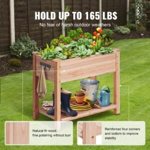 raised garden bed, 34 x 18 x 30 in wooden planter box, elevated outdoor planting boxes with legs, for growing flowers/vegetables/herbs in backyard/garden/patio/balcony, burlywood