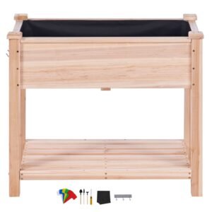 Raised Garden Bed, 34 x 18 x 30 in Wooden Planter Box, Elevated Outdoor Planting Boxes with Legs, for Growing Flowers/Vegetables/Herbs in Backyard/Garden/Patio/Balcony, Burlywood