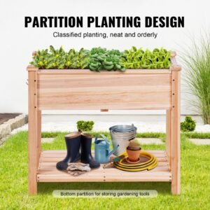 raised garden bed, 34 x 18 x 30 in wooden planter box, elevated outdoor planting boxes with legs, for growing flowers/vegetables/herbs in backyard/garden/patio/balcony, burlywood