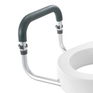 raised toilet seat, 3.5" height raised, 300 lbs weight capacity, for standard round toilet, aluminum handrail, with eva armrest padding, for elderly, handicap, patient, pregnant, medical