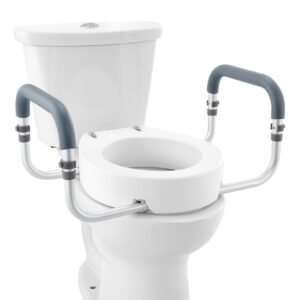 Raised Toilet Seat, 3.5" Height Raised, 300 lbs Weight Capacity, for Standard Round Toilet, Aluminum Handrail, with EVA Armrest Padding, for Elderly, Handicap, Patient, Pregnant, Medical