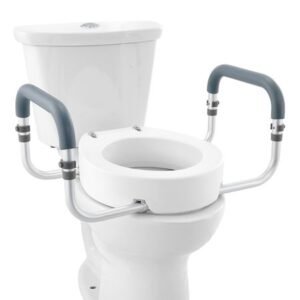 raised toilet seat, 3.5" height raised, 300 lbs weight capacity, for standard round toilet, aluminum handrail, with eva armrest padding, for elderly, handicap, patient, pregnant, medical