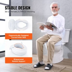 raised toilet seat, 4" height raised, 300 lbs weight capacity, universal toilet seat riser, screw rod locking, with toilet seat, for elderly, handicap, patient, pregnant, medical
