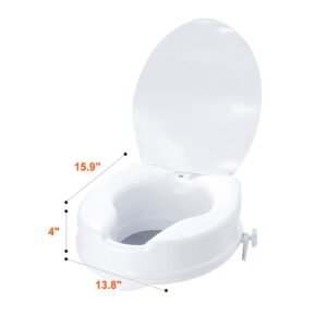 raised toilet seat, 4" height raised, 300 lbs weight capacity, universal toilet seat riser, screw rod locking, with toilet seat, for elderly, handicap, patient, pregnant, medical