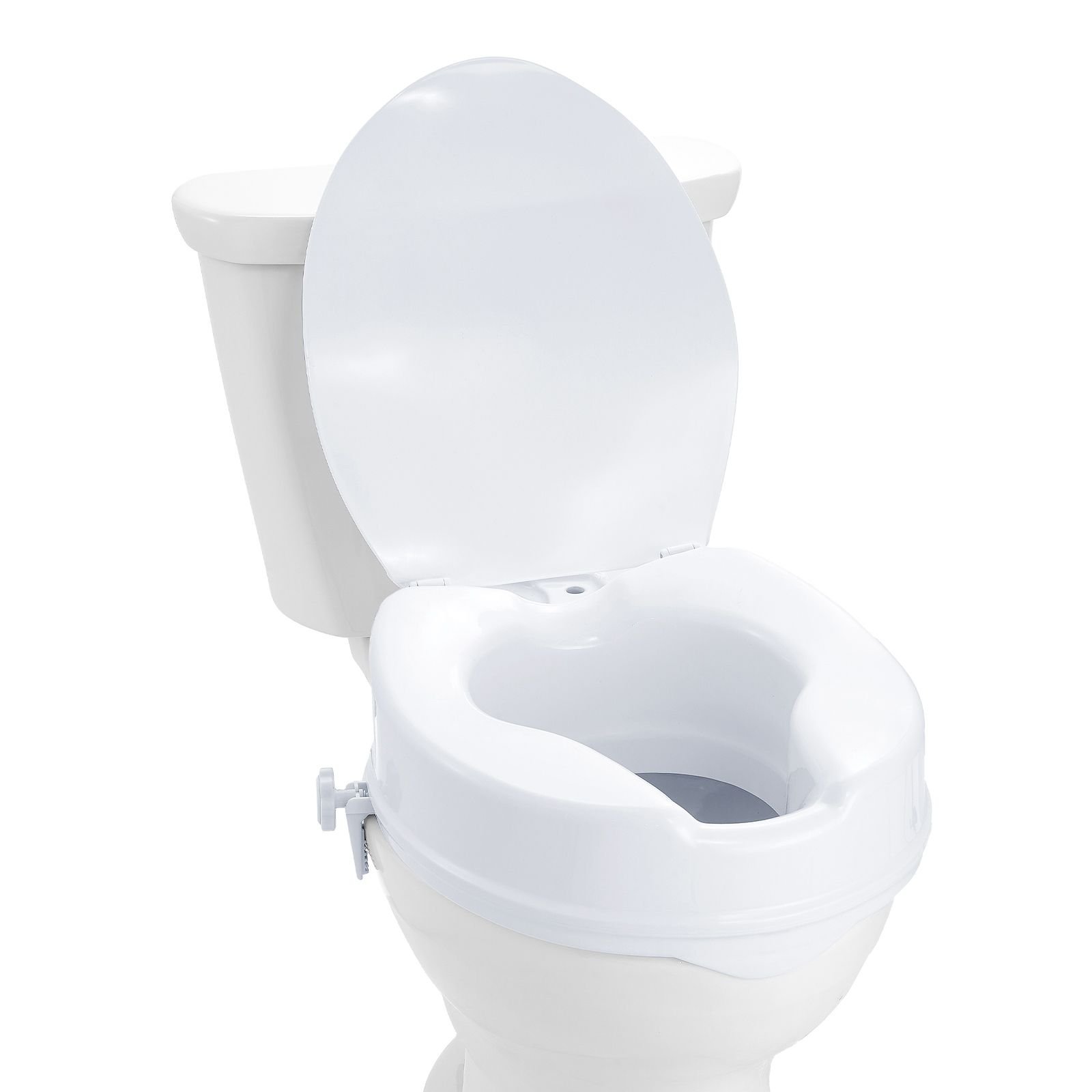raised toilet seat, 4" height raised, 300 lbs weight capacity, universal toilet seat riser, screw rod locking, with toilet seat, for elderly, handicap, patient, pregnant, medical