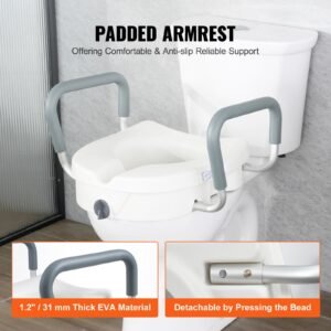raised toilet seat, 5" height raised, 350 lbs weight capacity, for round and elongated toilet, twist lock installation,19.1" 21.7" adjustable width, for elderly, handicap, patient, pregnant, m