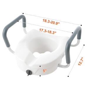 raised toilet seat, 5" height raised, 350 lbs weight capacity, for round and elongated toilet, twist lock installation,19.1" 21.7" adjustable width, for elderly, handicap, patient, pregnant, m