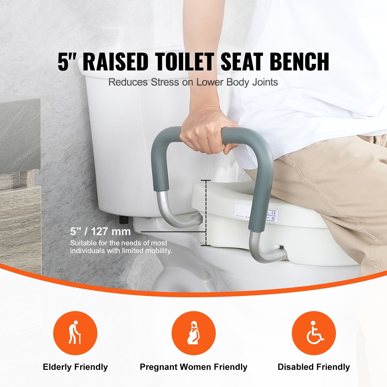 raised toilet seat, 5" height raised, 350 lbs weight capacity, for round and elongated toilet, twist lock installation,19.1" 21.7" adjustable width, for elderly, handicap, patient, pregnant, m