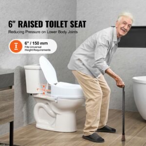 raised toilet seat, 6" height raised, 300 lbs weight capacity, universal toilet seat riser, screw rod locking, with toilet seat, for elderly, handicap, patient, pregnant, medical