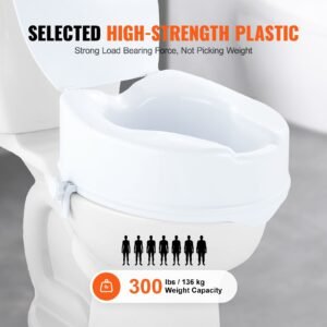 raised toilet seat, 6" height raised, 300 lbs weight capacity, universal toilet seat riser, screw rod locking, with toilet seat, for elderly, handicap, patient, pregnant, medical