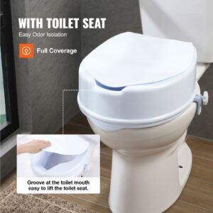 raised toilet seat, 6" height raised, 300 lbs weight capacity, universal toilet seat riser, screw rod locking, with toilet seat, for elderly, handicap, patient, pregnant, medical