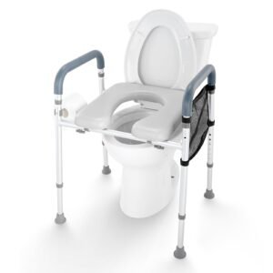 raised toilet seat, 7 position height adjustment 19.3" 25.2", 350lbs weight capacity, with comfort padded aluminum frame, universal toilet seat riser, for elderly, handicap, pregnant, medical