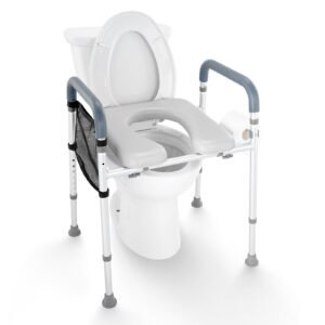 raised toilet seat, 7 position height adjustment 19.3" 25.2", 350lbs weight capacity, with comfort padded aluminum frame, universal toilet seat riser, for elderly, handicap, pregnant, medical