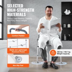 raised toilet seat, 7 position height adjustment 19.3" 25.2", 350lbs weight capacity, with comfort padded aluminum frame, universal toilet seat riser, for elderly, handicap, pregnant, medical
