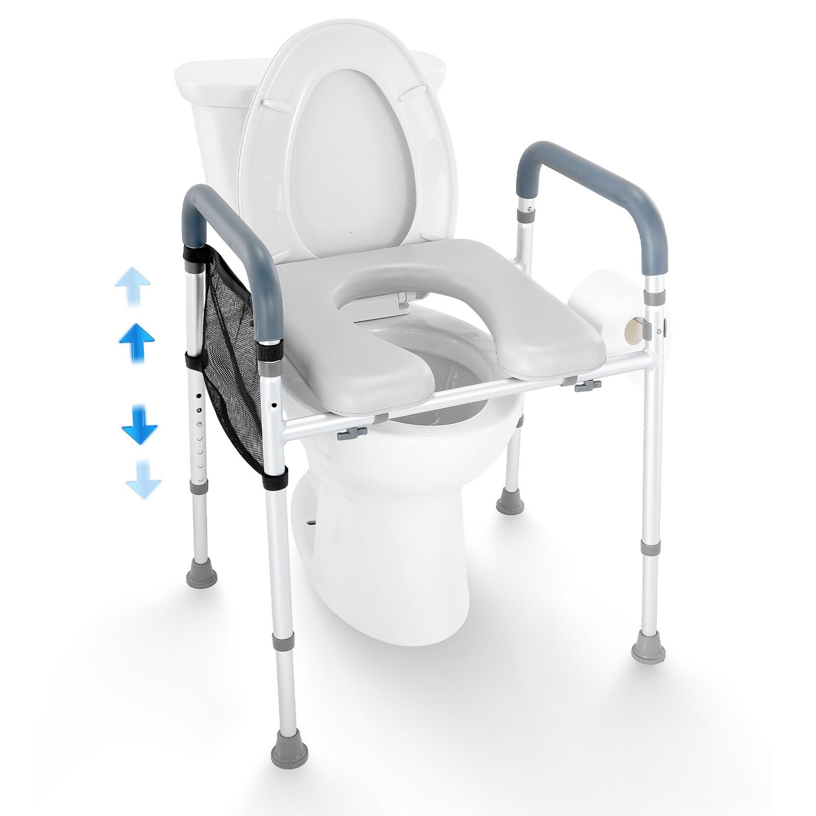 raised toilet seat, 7 position height adjustment 19.3" 25.2", 350lbs weight capacity, with comfort padded aluminum frame, universal toilet seat riser, for elderly, handicap, pregnant, medical