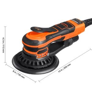 random orbital sander 5 & 6 inch, 350w brushless orbital sander, 10,000 prm 6 variable speed electric palm sander with 20pcs sandpapers, dust connector & hose for woodworking detailing sanding