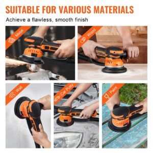 random orbital sander, 6 inch da & ga dual action orbital sander, 850w 7400prm 6 variable speed electric palm sander with 10pcs sandpapers, dust connector for woodworking detailing sanding