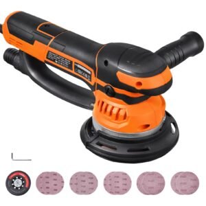 random orbital sander, 6 inch da & ga dual action orbital sander, 850w 7400prm 6 variable speed electric palm sander with 10pcs sandpapers, dust connector for woodworking detailing sanding