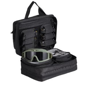 Range Bag for 2 Pistols, Tactical Gun Bag with 2 Built-in Removable Pistol Bags & 6 Detachable Magazines, Gun Range Bag for Outdoor Hunting Shooting, Lockable Carrying Handgun Bag Case, Black