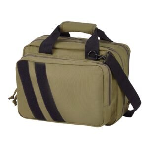 range bag for 2 pistols, tactical gun bag with 2 built in removable pistol bags & 6 detachable magazines, gun range bag for outdoor hunting shooting, lockable carrying handgun bag case, brown