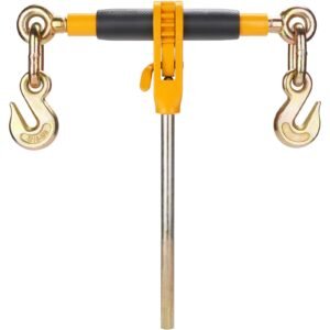 ratchet chain binder 2pcs, 3/8" 1/2" heavy duty load binders, with g80 chains 12000 lbs secure load limit, labor saving anti skid handle, tie down hauling chain binders for flatbed truck trailer