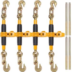 ratchet chain binder, 3/8" 1/2" heavy duty load binders, with g80 hooks 12000 lbs secure load limit, labor saving anti skid handle, tie down hauling chain binders for flatbed truck trailer, 4 pc