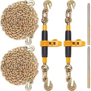 Ratchet Chain Binder, 5/16"-3/8" Heavy Duty Load Binders with G80 Chains, 7100 lbs Secure Load Limit, Labor-saving Anti-skid Handle, Tie Down Hauling Chain Binders for Flatbed Truck Trailer, 2 P