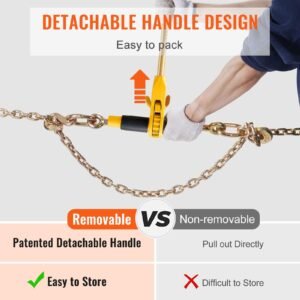 ratchet chain binder, 5/16" 3/8" heavy duty load binders, with g80 chains 7100 lbs secure load limit, labor saving anti skid handle, tie down hauling chain binders for flatbed truck trailer, 4 p