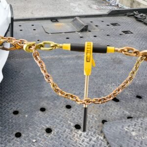 ratchet chain binder, 5/16" 3/8" heavy duty load binders, with g80 chains 7100 lbs secure load limit, labor saving anti skid handle, tie down hauling chain binders for flatbed truck trailer, 4 p