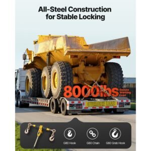 ratchet chain binder, 5/16 in x 10 ft g80 chains, 8000 lbs working load of ratchet load binder, chains and binders set, tie down hauling chain binders for hauling, towing, logging, lifting