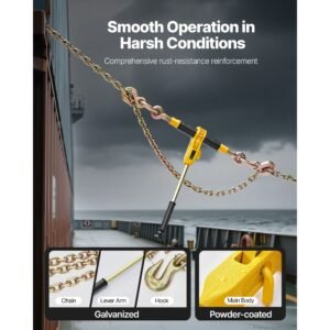 ratchet chain binder, 5/16 in x 10 ft g80 chains, 8000 lbs working load of ratchet load binder, chains and binders set, tie down hauling chain binders for hauling, towing, logging, lifting