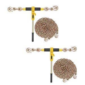 Ratchet Chain Binder, 5/16 in x 10 ft G80 Chains, 8000 lbs Working Load of Ratchet Load Binder, Chains and Binders Set, Tie Down Hauling Chain Binders for Hauling, Towing, Logging, Lifting