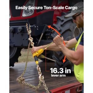 ratchet chain binder, 5/16 in x 10 ft g80 chains, 8000 lbs working load of ratchet load binder, chains and binders set, tie down hauling chain binders for hauling, towing, logging, lifting