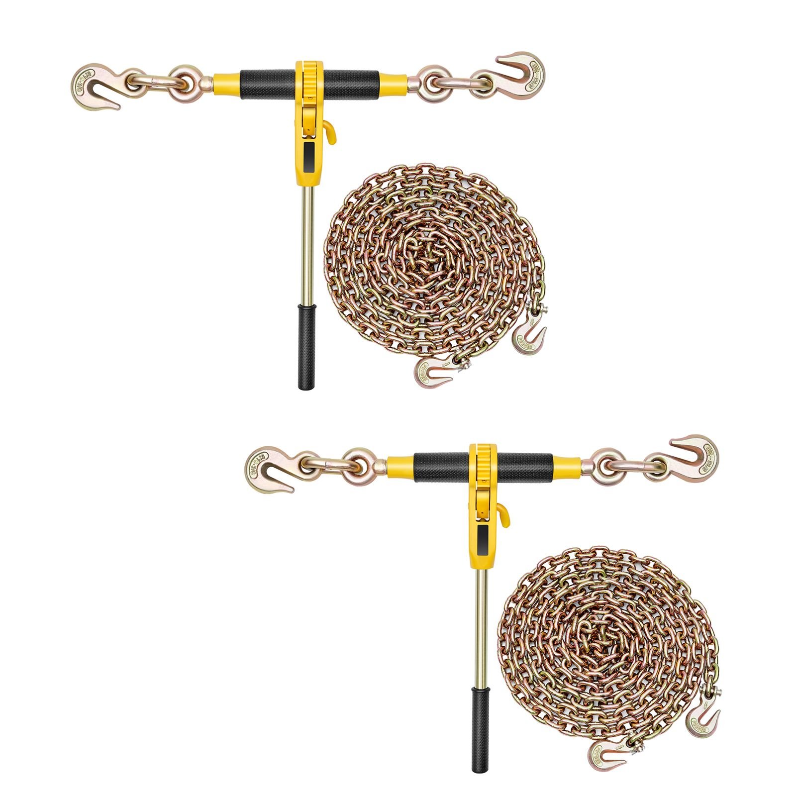 ratchet chain binder, 5/16 in x 10 ft g80 chains, 8000 lbs working load of ratchet load binder, chains and binders set, tie down hauling chain binders for hauling, towing, logging, lifting